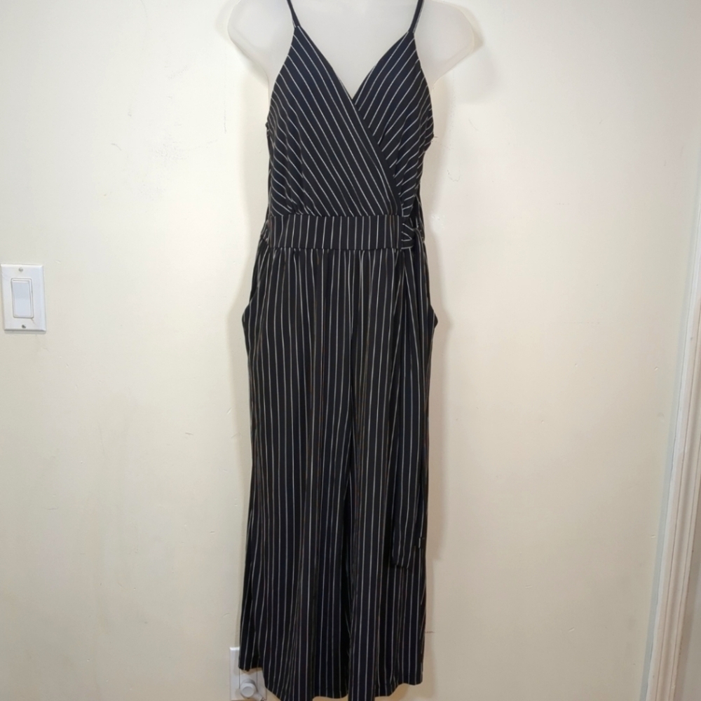 Kaileigh Rica Crop Jumpsuit  Black/White Striped Dress , Size M
